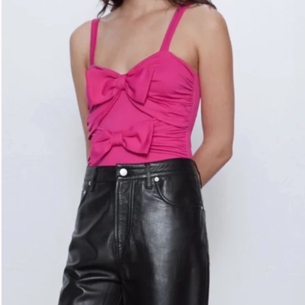 NWT Zara Hot Pink Double Bow Bodysuit
